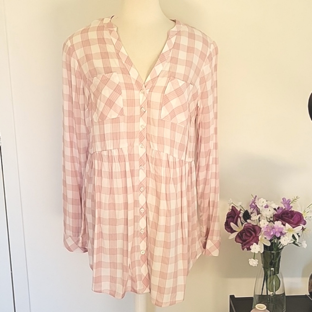TORRID Emma Babydoll Twill Button-Front Tunic Top